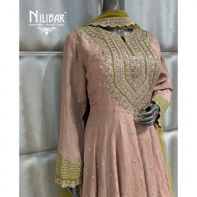 Rose Gold Pink and Green Chinon Garara With Peplum Top