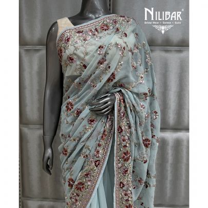 Teal Blue Georgette Saree
