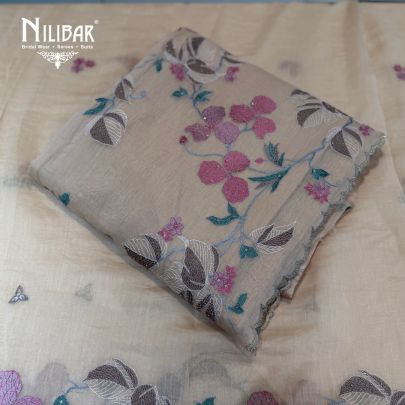Ivory Mul Cotton Embroidered Suit & Dupatta Paired With Cotton Bottom
