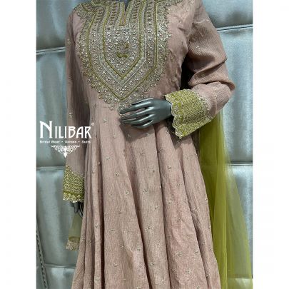 Rose Gold Pink and Green Chinon Garara With Peplum Top