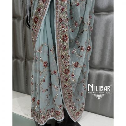 Teal Blue Georgette Saree