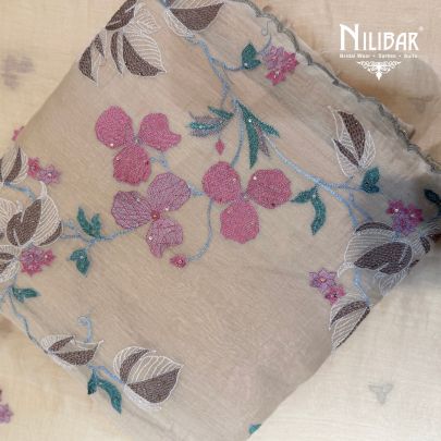 Ivory Mul Cotton Embroidered Suit & Dupatta Paired With Cotton Bottom