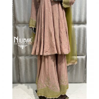 Rose Gold Pink and Green Chinon Garara With Peplum Top
