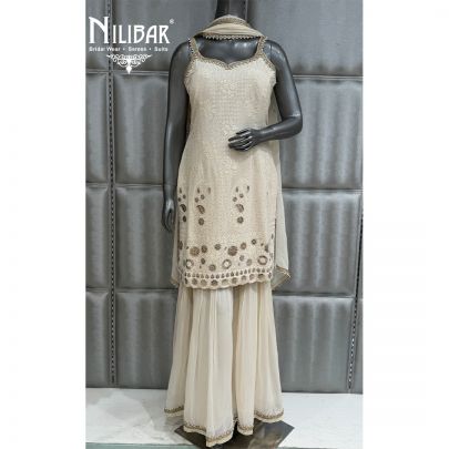 Cream Georgette Shirt Paired With Garara and Dupatta