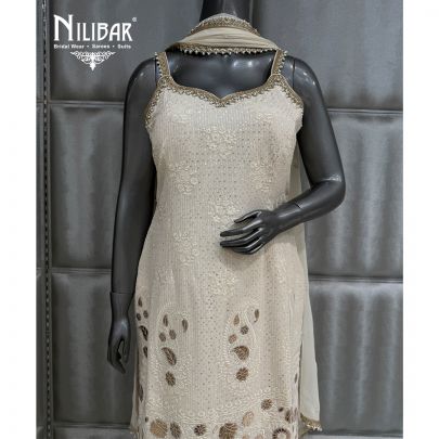Cream Georgette Shirt Paired With Garara and Dupatta