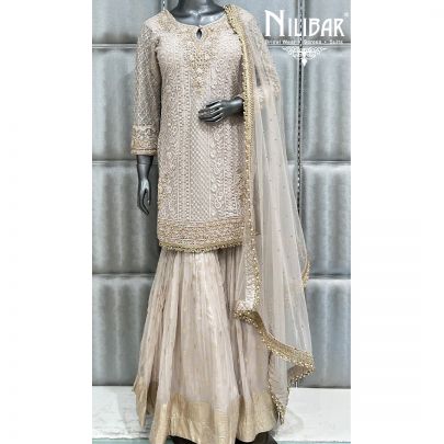 Light Beige Net Top and Dupatta With Organza Botttom