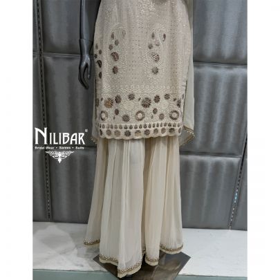 Cream Georgette Shirt Paired With Garara and Dupatta