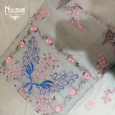 Pista Mul Cotton Embroidered Suit & Dupatta Paired With Cotton Bottom