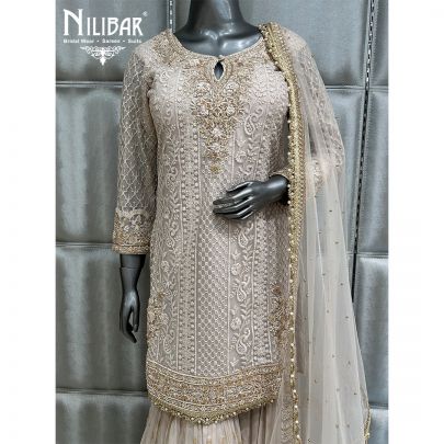 Light Beige Net Top and Dupatta With Organza Botttom