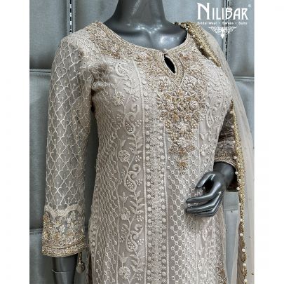 Light Beige Net Top and Dupatta With Organza Botttom