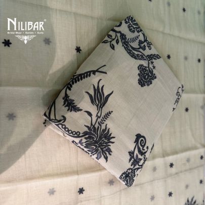 Ivory Mul Cotton Embroidered Suit & Dupatta Paired With Cotton Bottom