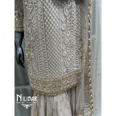 Light Beige Net Top and Dupatta With Organza Botttom