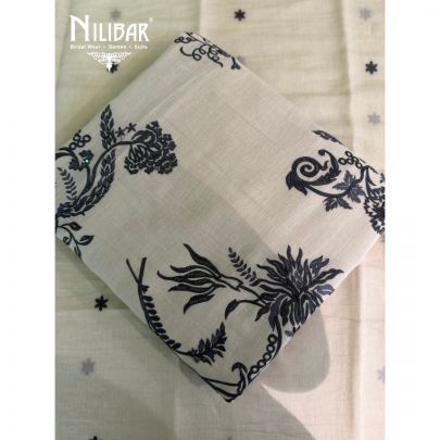 Ivory Mul Cotton Embroidered Suit & Dupatta Paired With Cotton Bottom