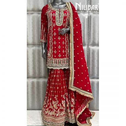 Blood Red Organza Garara Suit