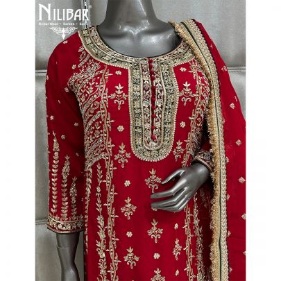 Blood Red Organza Garara Suit