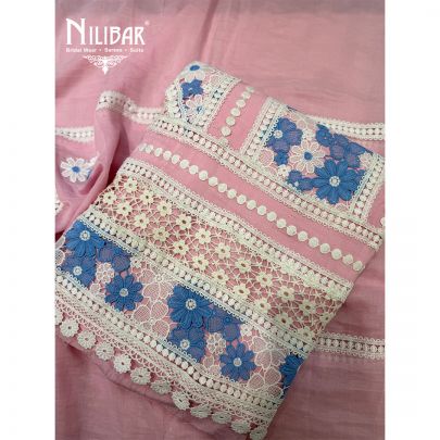 Baby Pink Mul Cotton Unstitched Suit Paired With Bottom & Dupatta