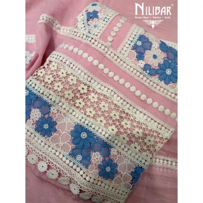 Baby Pink Mul Cotton Unstitched Suit Paired With Bottom & Dupatta