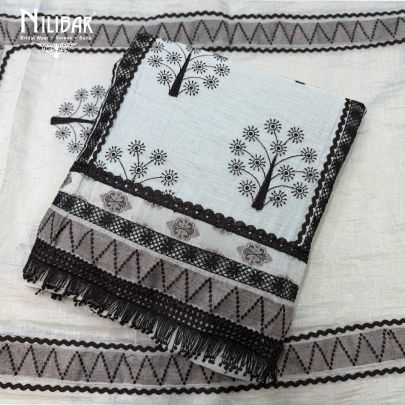 Black & Ice Blue Mul Cotton Unstitched Suit