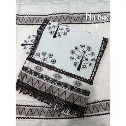 Black & Ice Blue Mul Cotton Unstitched Suit