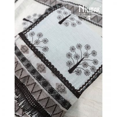 Black & Ice Blue Mul Cotton Unstitched Suit