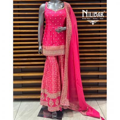 Bright Pink Silk Garara Suit Set