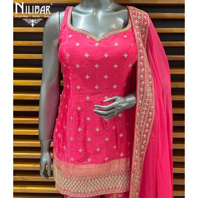 Bright Pink Silk Garara Suit Set