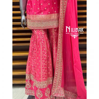 Bright Pink Silk Garara Suit Set