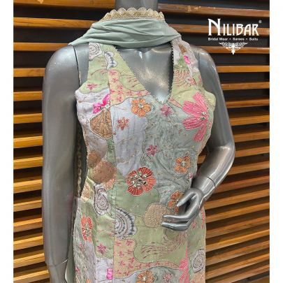 Tea Green Silk Top With Georgette Bottom Garara Suit Set