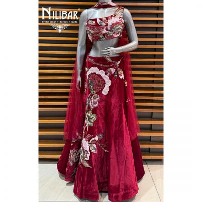 Maroon Velvet Lehenga