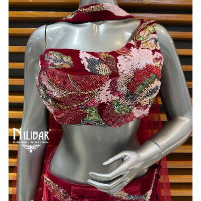 Maroon Velvet Lehenga