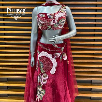 Maroon Velvet Lehenga