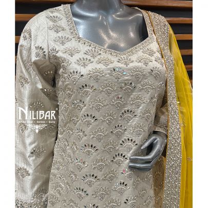 Off White & Yellow Silk Garara Suit Set