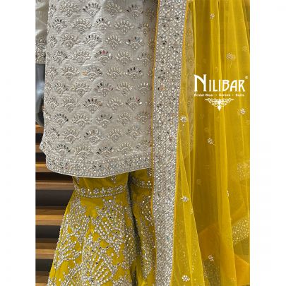 Off White & Yellow Silk Garara Suit Set