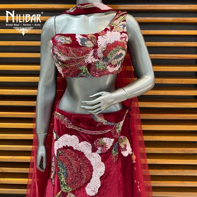 Maroon Velvet Lehenga