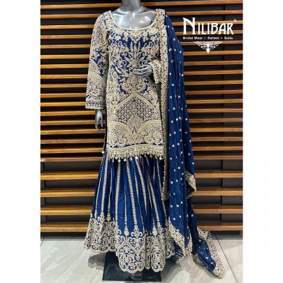 Dark Blue Organza Garara Suit Set
