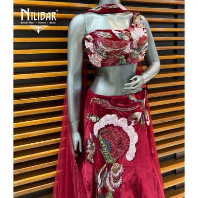Maroon Velvet Lehenga