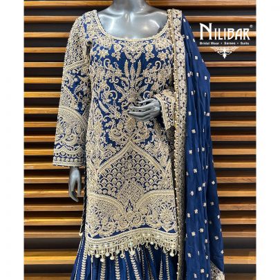 Dark Blue Organza Garara Suit Set