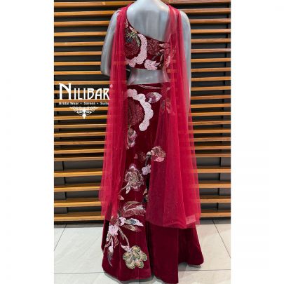 Maroon Velvet Lehenga