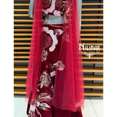 Maroon Velvet Lehenga