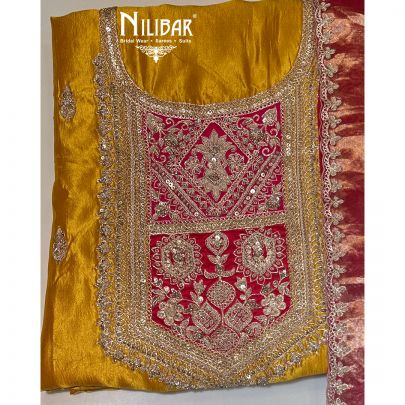 Yellow & Magenta Silk Unstitched Suit