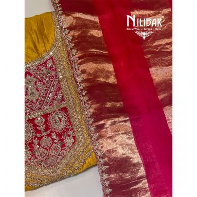 Yellow & Magenta Silk Unstitched Suit