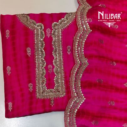 Bright Pink Silk Unstitched Suit