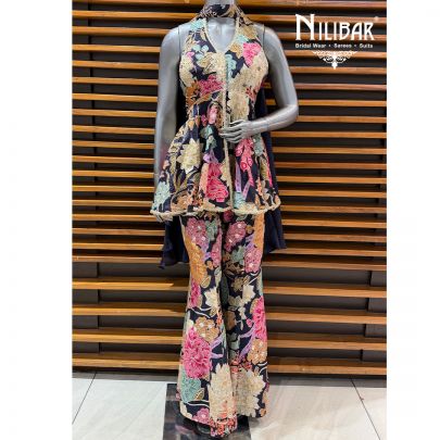 Navy Silk Halter Neck Suit