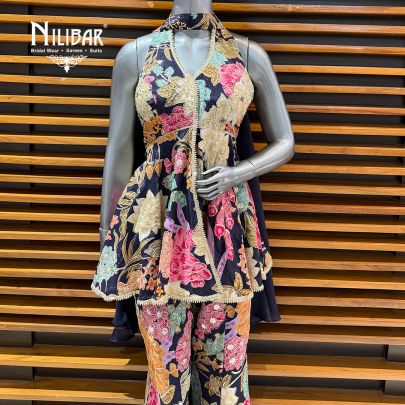 Navy Silk Halter Neck Suit