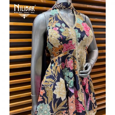 Navy Silk Halter Neck Suit