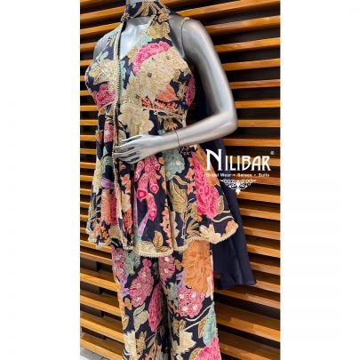 Navy Silk Halter Neck Suit