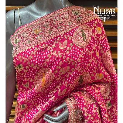 Rani Pink Bandhani Georgette Traditional Saree