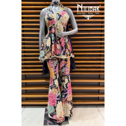 Navy Silk Halter Neck Suit