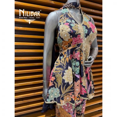 Navy Silk Halter Neck Suit