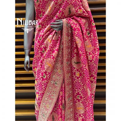 Rani Pink Bandhani Georgette Traditional Saree